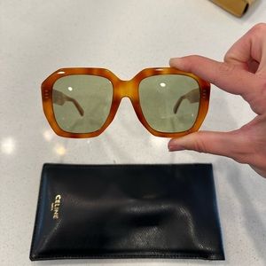 Celine Light Tortoise and Green Lens Sunglasses